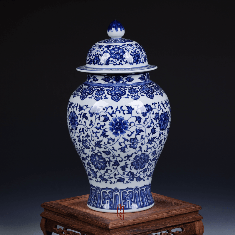 Jingdezhen ceramic antique hand - made vases, flower implement general blue pot cover of blue and white porcelain porcelain Chinese style furnishing articles