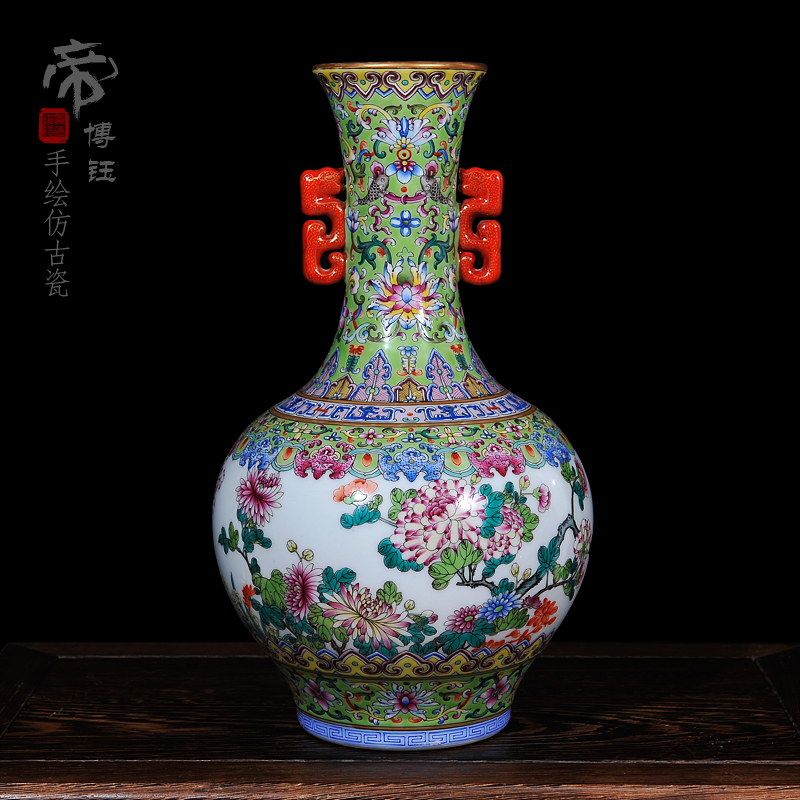 Archaize of jingdezhen ceramics powder enamel ears ceramic vase craft vase, home act the role ofing fashionable sitting room place vase