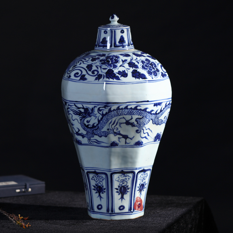 Jingdezhen ceramics antique hand - made Ming yuan blue and white porcelain dragon vase sitting room home furnishing articles