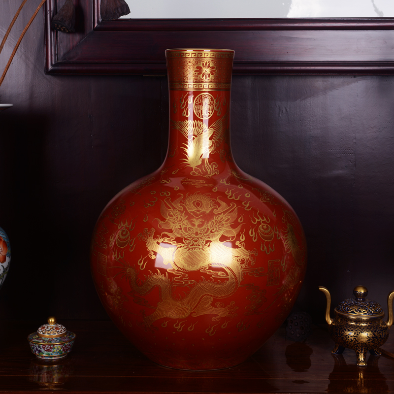 Jingdezhen ceramics archaize to the see colour red dragon large celestial vase crafts home furnishing articles in the living room