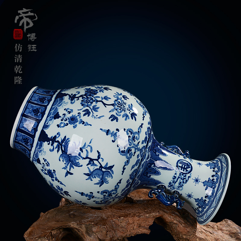 Jingdezhen ceramic vase manual archaize ears blue and white porcelain vase decoration decoration crafts home furnishing articles