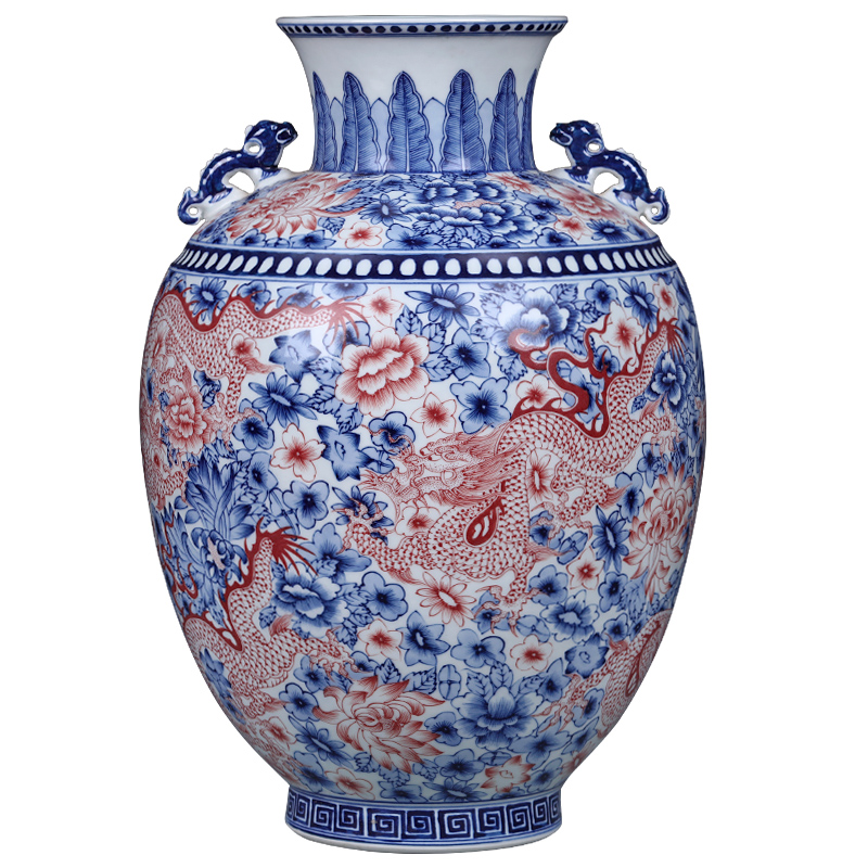 Checking antique red dragon grain ear vase of jingdezhen blue and white youligong home decorations antique antique ceramic furnishing articles