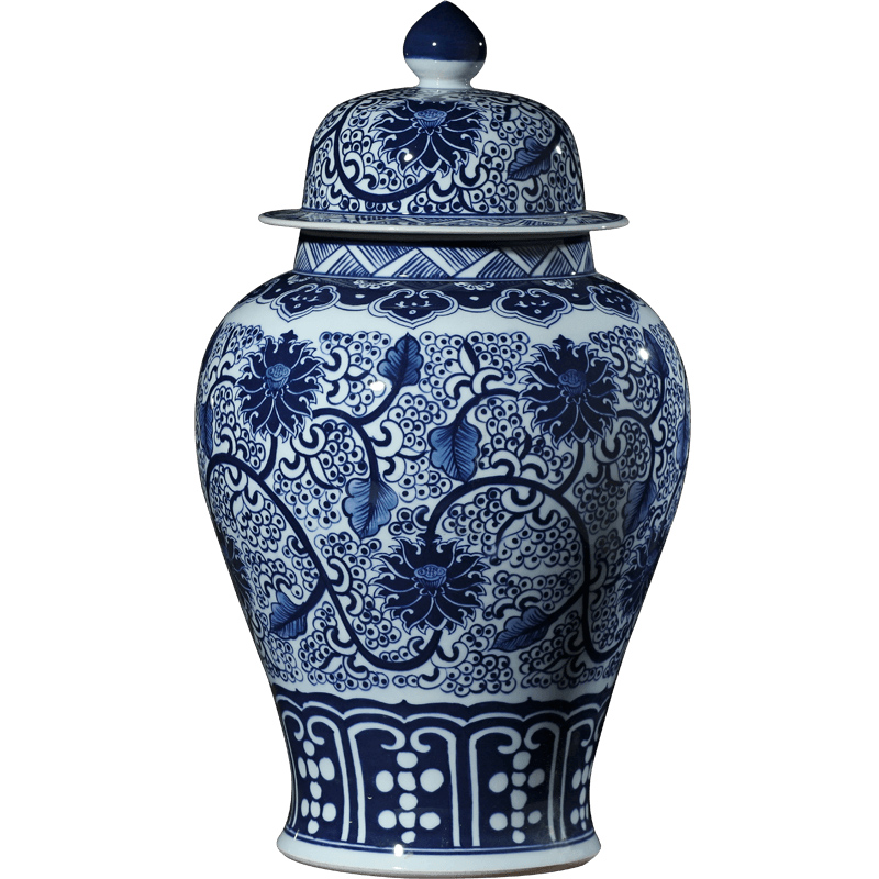 Blue and white porcelain of jingdezhen ceramics general tank furnishing articles sitting room TV cabinet storage pot handicraft decoration decoration