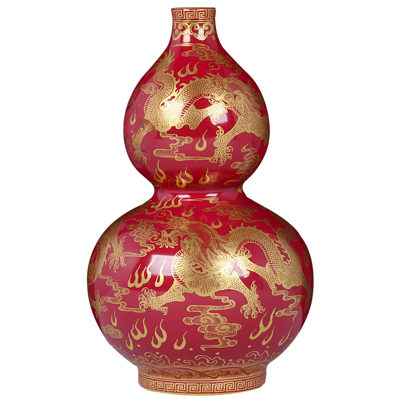 Jingdezhen ceramics imitation the qing qianlong age to the see colour red dragon gourd vase household handicraft furnishing articles