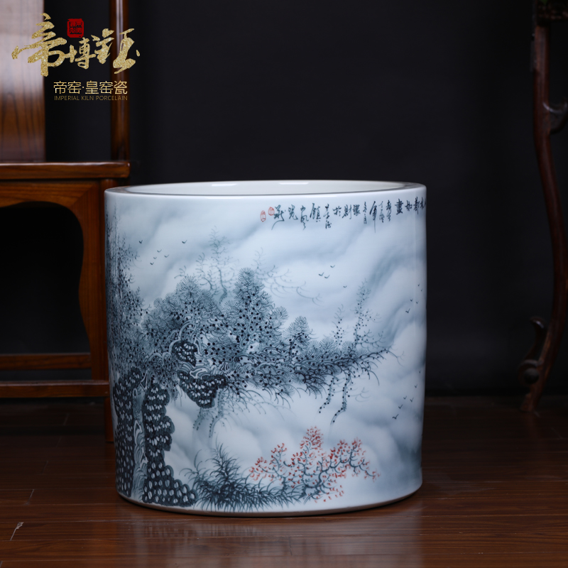 Jingdezhen ceramic king of the ring money master hand - made color ink landscape of large vases, handicraft decoration quiver