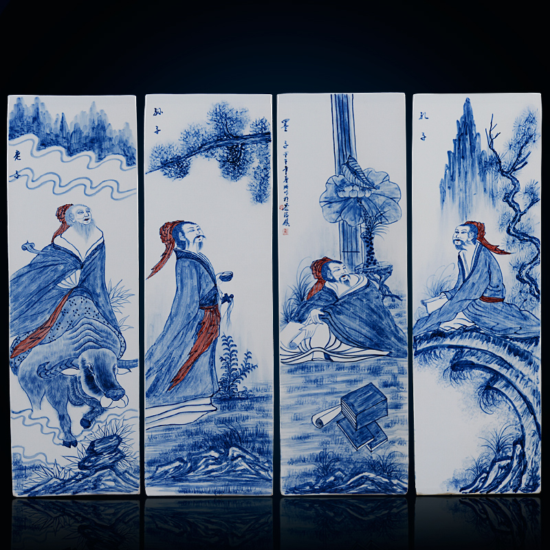 Home fashion pastel blue and white porcelain masterpieces by famous writers, hand - made vases, jingdezhen ceramics compartments, traditional Chinese painting figures