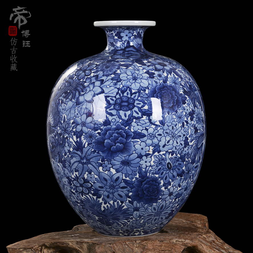 Jingdezhen ceramics yongzheng style antique blue and white porcelain vases, antique collectibles household study pomegranate bottle furnishing articles