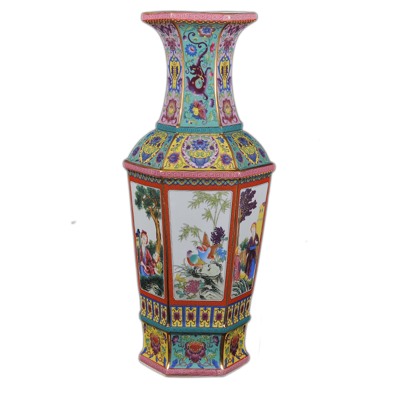 The Qing qianlong year principal colored enamel vase painting of flowers and the characters of archaize porcelain antique curio collection