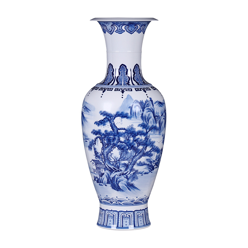 Jingdezhen blue and white landscape hand - made ceramics vase modern Chinese style living room TV cabinet decoration handicraft furnishing articles