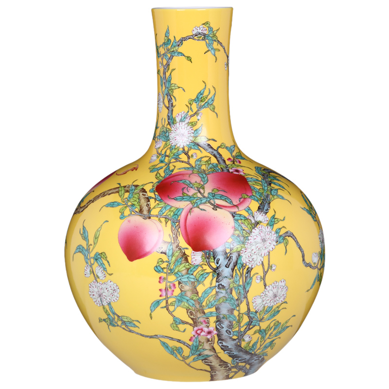 Hand draw archaize porcelain of jingdezhen ceramics heavy pastel peach peach vase nine bottles of the sitting room porch bat furnishing articles