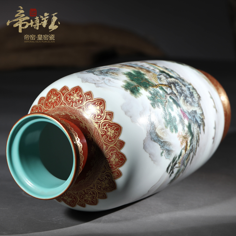 Jingdezhen ceramic antique hand - made pastel offering red glaze landscape idea gourd bottle home sitting room adornment handicraft furnishing articles