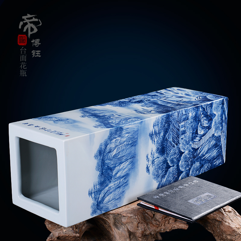 Home fashion pastel blue and white porcelain masterpieces by famous writers, hand - made vases, jingdezhen ceramics compartments, traditional Chinese painting landscape