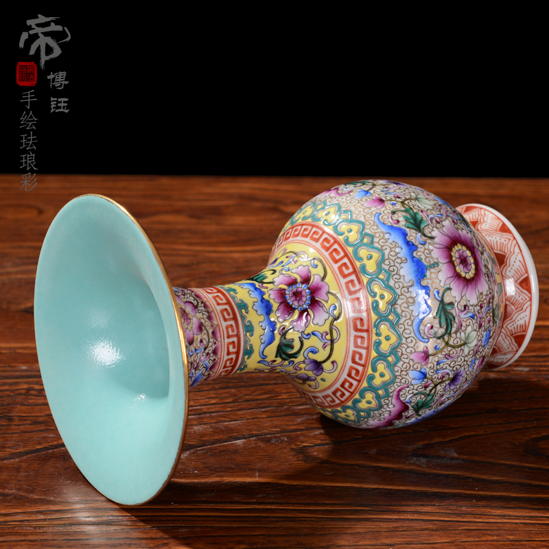 Jingdezhen ceramic vases, flower implement furnishing articles of high - grade checking antique colored enamel bottle home decoration antique furniture