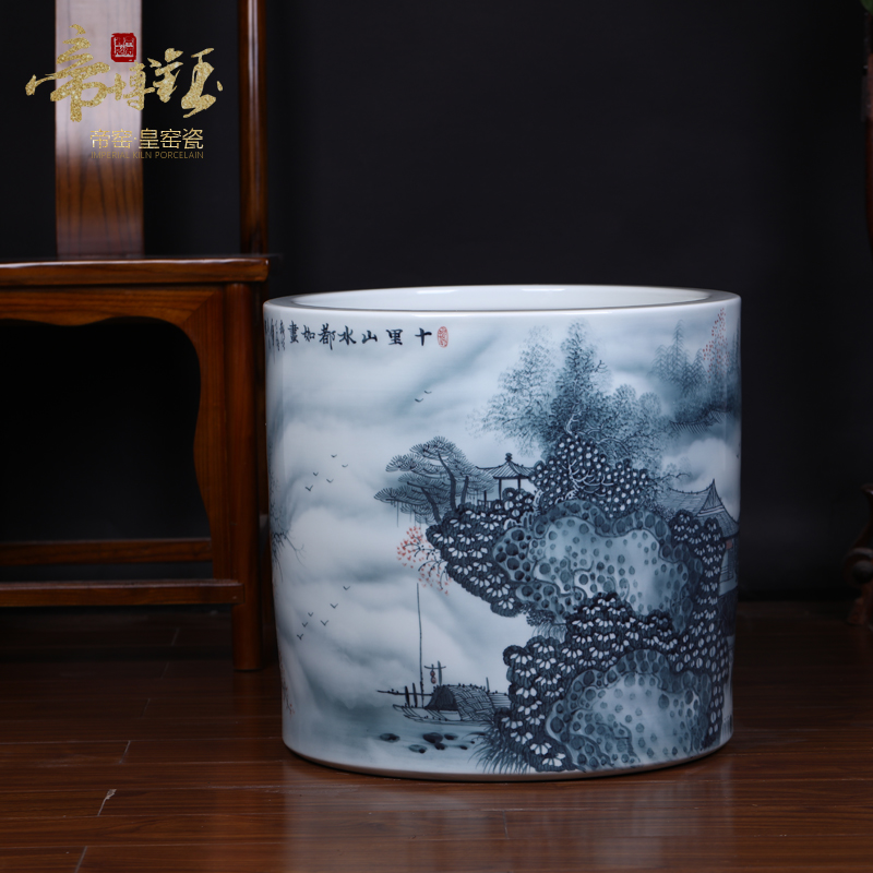 Jingdezhen ceramic king of the ring money master hand - made color ink landscape of large vases, handicraft decoration quiver