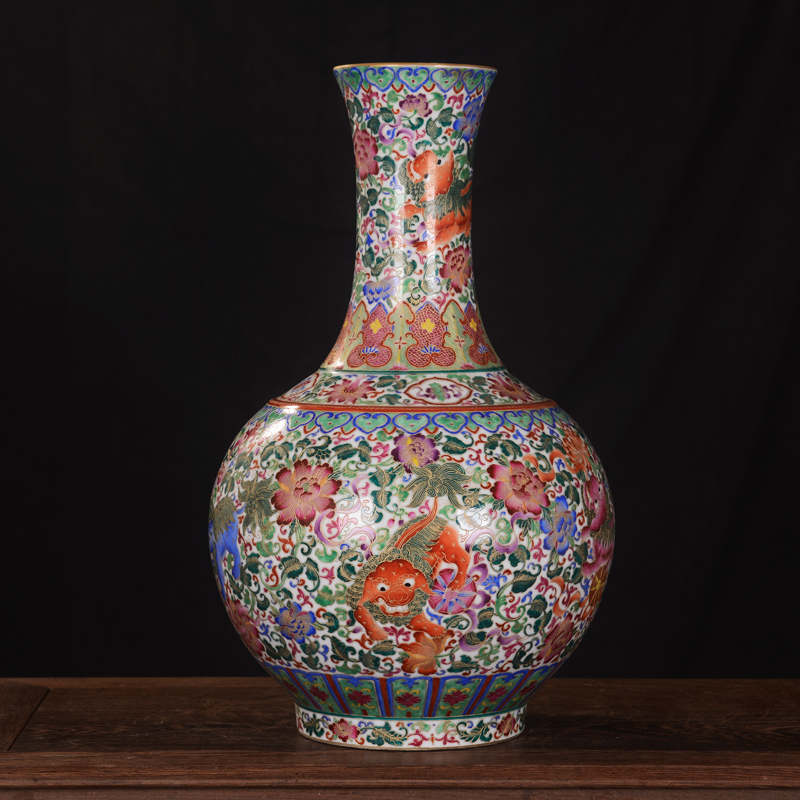 Jingdezhen ceramics high - end antique gold kirin qianlong vase household adornment design process sitting room furnishing articles