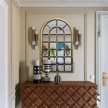 Master Art Mirror Porch Mirror Decorative Mirror Black Gold Pane Mirror Round Arch Fake Window American Light French Mirror