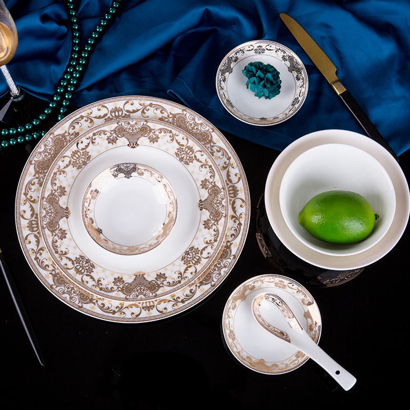 High - grade tableware suit European household key-2 luxury jingdezhen ceramic tableware portfolio dishes housewarming wedding gift pack