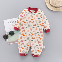 Baby Bei Leu New Baby Spring Autumn Style Suede Khaclothes Baby Newborn Elastic Cotton Front Open One-piece Suit 0-1