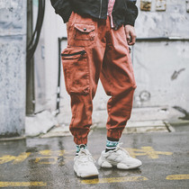 National trend hip-hop French overalls trend Autumn and winter Harajuku fashion brand casual loose trend Tie-foot pants male ins