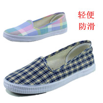 Double star shoes Double Star canvas shoes checkered lady shoes Light home shoes Pedal square mouth womens cloth shoes