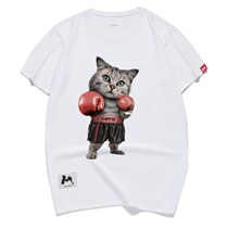 Hong Kong pop brand new boxing cat cat star loose printing short-sleeved t-shirt mens couple round neck half sleeve summer
