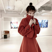 Daxi homemade 2019 winter new double-sided fashion lapel one-piece sleeve casual wool suit womens two-piece set