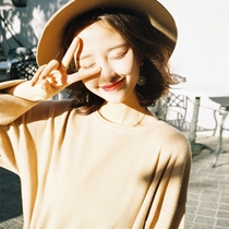 (Sloth Knitted Dress) Pure color round collar knit dress for inner lap is very accessible