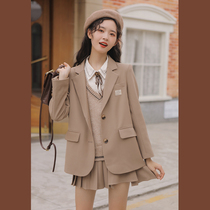Lingjiu college style blazer two-piece set womens small pleated skirt 2022 spring vintage British set