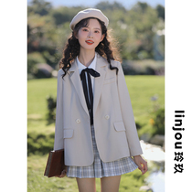 Lingjiu premium sense apricot suit jacket womens niche casual small suit top 2022 spring and autumn new model