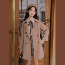 Lingjiu high-grade khaki trench coat womens spring and autumn British style versatile temperament popular mid-length coat