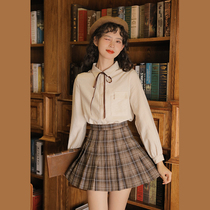 Linjou Lingjiu vintage plaid skirt womens spring new style college style small tall high-rise pleated skirt