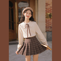 Linjou Lingjiu high waist slim check skirt women 2022 spring and autumn new a-word small man pleated skirt