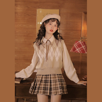 v collar linjou Lingjiu knitted vest womens spring and autumn vintage 2021 new style college style sweater vest top