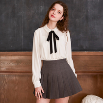 Linjou Lingjiu white chiffon shirt womens design sense niche French long sleeves bow shirt 2022 autumn model