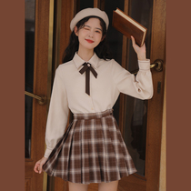 Lingjiu plaid pleated skirt womens spring and autumn high-waist short skirt 2022 new JK skirt retro college style short skirt