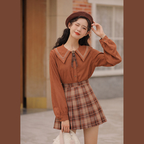 Lingjiu Japanese design sense French doll collar long-sleeved shirt womens spring new style underwear top niche white shirt