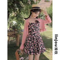 linjou Lingjiu floral suspender dress womens summer little man 2022 new waist temperament small skirt