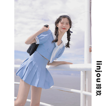 linjou Lingjiu college style dress summer dress small fresh skirt set JK pleated skirt top two-piece set women
