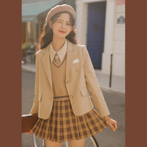 Lingjiu sense of luxury short khaki suit jacket womens spring and autumn small man 2022 college style small suit