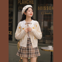 Lingjiu French Christmas embroidered knit cardigan womens spring 2022 new niche retro small man sweater jacket