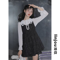 Lingjiu black sweet spicy strap dress womens spring 2022 new baby dress looks thin small short skirt