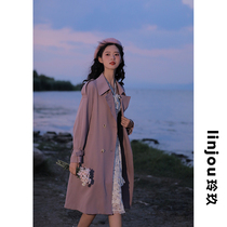 Linjou Lingjiu over-the-knee trench coat womens spring 2022 new small man purple British wind medium long coat