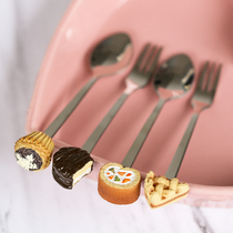 (4 pcs) Three-dimensional small spoon for foreign trade export fruit dessert coffee 304 stainless steel cake fork spoon