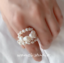 Niche design ins Baroque Alien Natural Freshwater Pearl Joker Multi-layer Ring Retro French Light Luxury