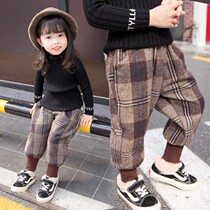 Girls plus velvet winter pants Infant female baby plaid Western style winter thickened warm childrens loose pants