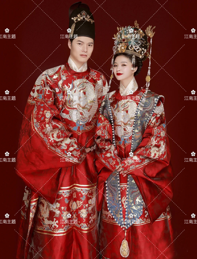 中式婚嫁服影楼主题拍照服装古装汉服婚纱照凤冠霞帔男女唐装情侣