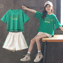 Korean style children's suit girls' sports casual children's summer clothes big children's personality trendy new Western style two-piece set