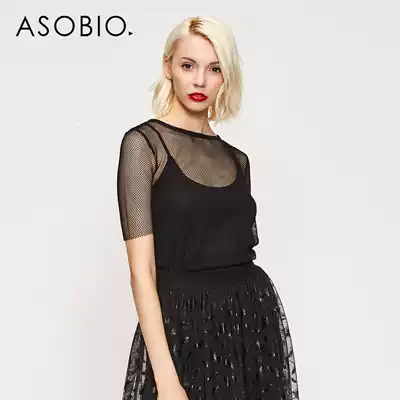 Asobion women's short-sleeved t-shirt women's fashion sexy breathable mesh slim-fit and comfortable women's top early autumn