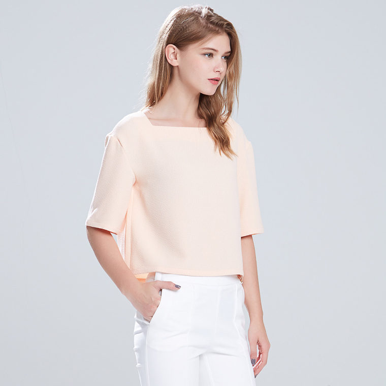 ASOBIO 2015夏季新款女装 休闲纯色方领短款中袖衬衫 4523345877