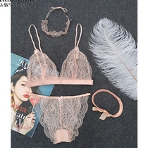 French ultra-thin sexy transparent lace underwear four-piece set without steel ring bra set sweet small Mood underwear women